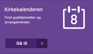 Grafik kalender og teksten Kirkekalenderen - find gudstjenester og arrangementer.